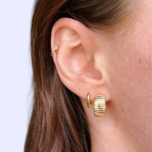 Handmade Jewelry - Chunky Gold lined Huggie Hoops